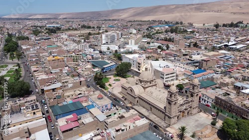Aerial view of the city of Tacna during the morning. Scenic Latin America landscape