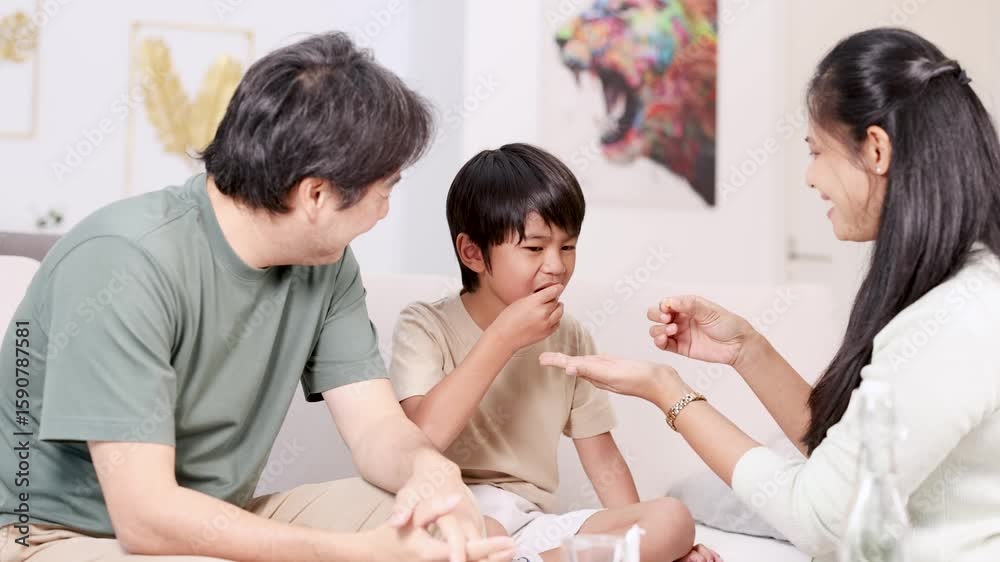 Family Comforts Child in Emotional Moment at Home Family Comforts Child in Emotional Moment at Home