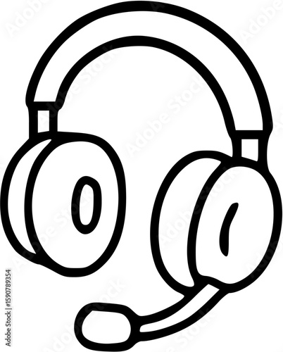 Simple line drawing of over-ear headphones with a microphone.