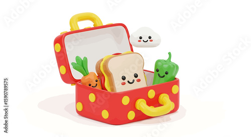 Whimsical Lunchbox Illustration with Smiling Food Characters for Back to School