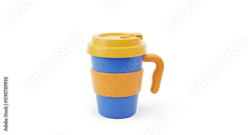 Vibrant Blue Travel Mug with Orange Accents A Stylish Container for Hot Drinks