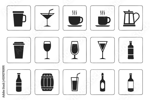 Beverage icons collection drink glass