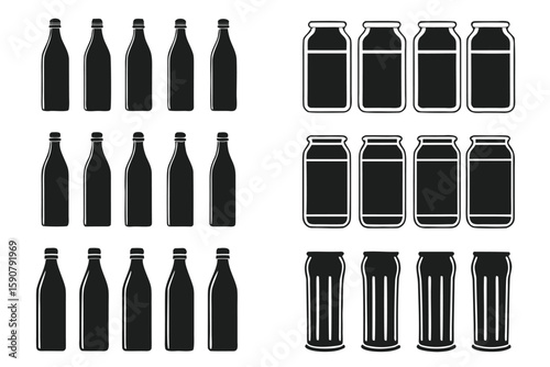 Black bottles and jars collection liquid container