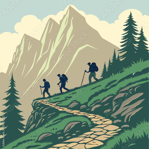 Mountain hiking trip vector