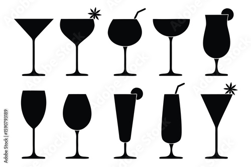 Diverse cocktail glasses with garnishes drinkware beverage