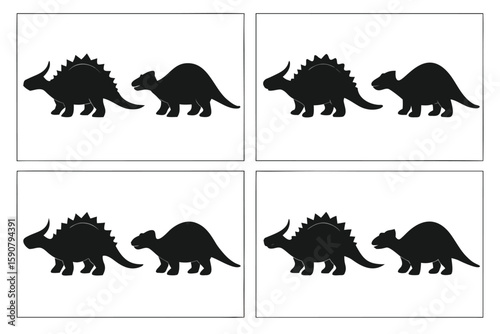 Horned and plated dinosaur silhouettes prehistoric