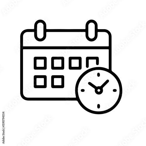 Calendar with Clock Icon – Time Management Outline Vector
