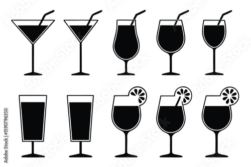 Assorted Black Cocktails and Drinks beverage glass