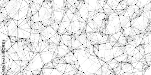 Abstract network connection of nodes and lines with modern geometric aesthetic in shades of gray over white background