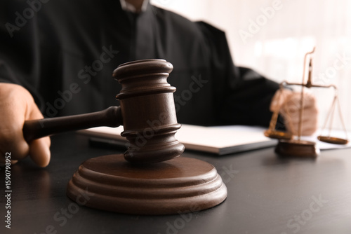 Male judge with documents, ...