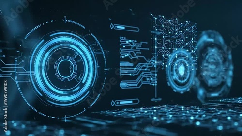 Futuristic HUD Interface, Looping Background with Holograms and Data Visualization, 8K, AI Generated