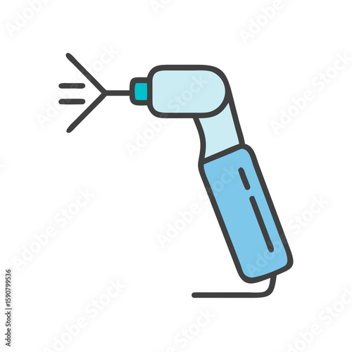 Dental air water syringe handpiece spraying water and air in outline style. Stomatology procedure concept. Vector icon for clinic or website