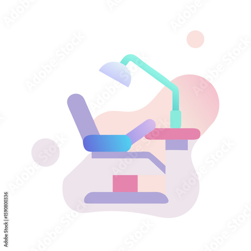 Dental chair with light and table for stomatology and dentistry clinic interior. Gradient vector icon for medical service, website, app