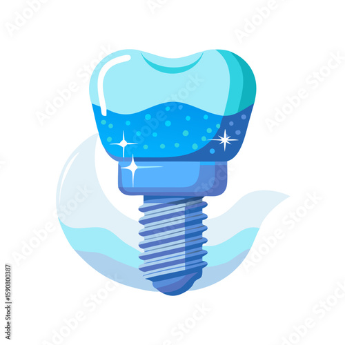 Dental implant with liquid showing hygienic tooth cleaning and health. Stomatology concept. Icon for dentistry or medical clinic. Vector illustration for web, app, print