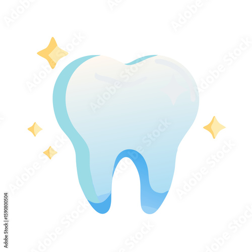 Clean shiny tooth with highlight stars. Stomatology concept, oral care, dentistry theme. Vector icon for dental clinic, medical presentation