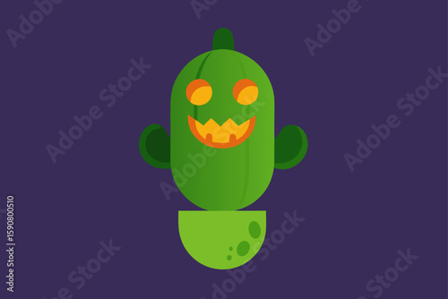 cactus with witch hat and pumpkins halloween