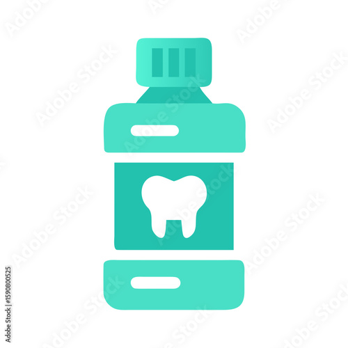 Mouthwash bottle with a tooth symbol, concept of oral hygiene and dental care. Flat clean vector icon for dentistry, stomatology