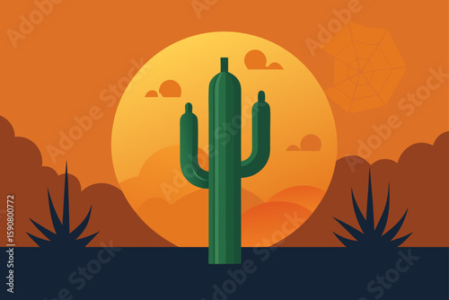 cactus with spiderwebs and bat silhouettes