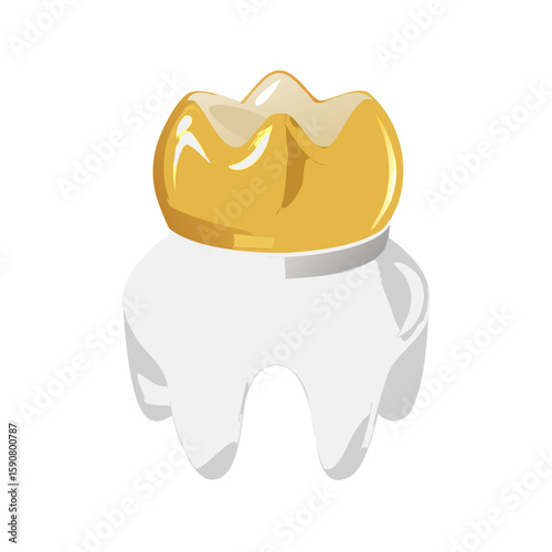 Dental crown on tooth implant simple flat style for stomatology concept. Health care, medicine. Vector icon for website, app, clinic