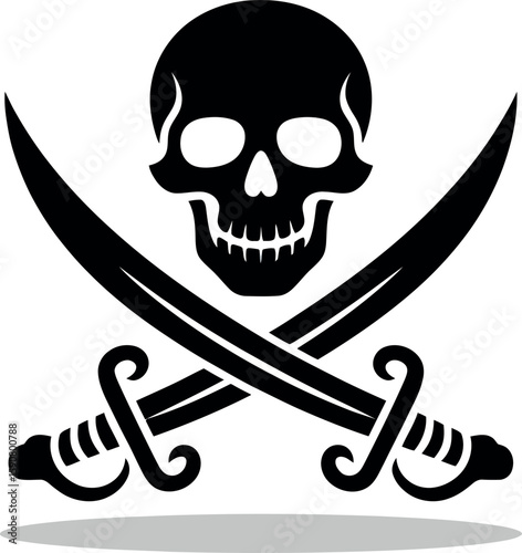A Classic pirate flag with skull and crossed swords silhouette