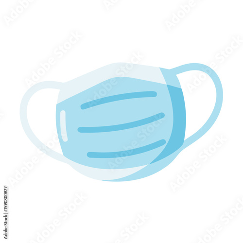 Blue medical facial mask for protection. Vector flat illustration for prevention, health care, medicine, stomatology icon, symbol