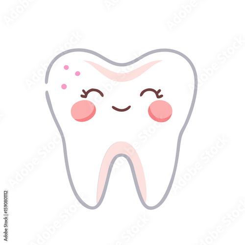 Cute happy healthy tooth character with simple smile face. Children stomatology concept. Vector icon for dental clinic, health care, medicine