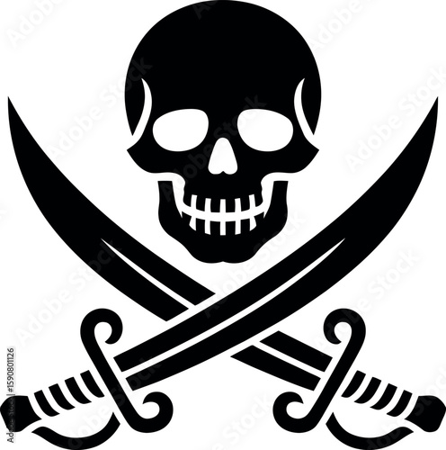 Classic pirate flag with skull and crossed swords silhouette