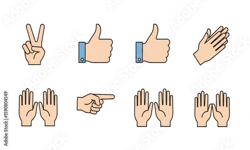 Hands Gestures Icon Set | Line Art Hand Symbols for Communication, Web Design and Mobile Apps