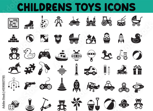 Baby Toy or Children toy Icon Symbol,Toy Block, Leisure Games, Vector, Duck - Bird,   Playing, Rocket ship, Toy Store, Arts Culture and Entertainment, Fun, Doll, Line Icon, Plastic Block, Train etc.