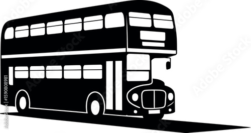 Classic double decker bus in a bold black silhouette on a white background