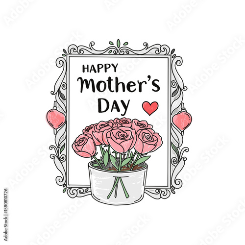 Happy Mother's Day greeting with pink roses in decorative frame  
