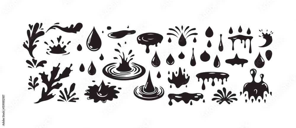 Naklejka premium Water Splash & Drop Icon Pack Minimal Liquid Vector Elements, Bold Splash Shapes and Water Drop Icons, vector illustration eps 10.