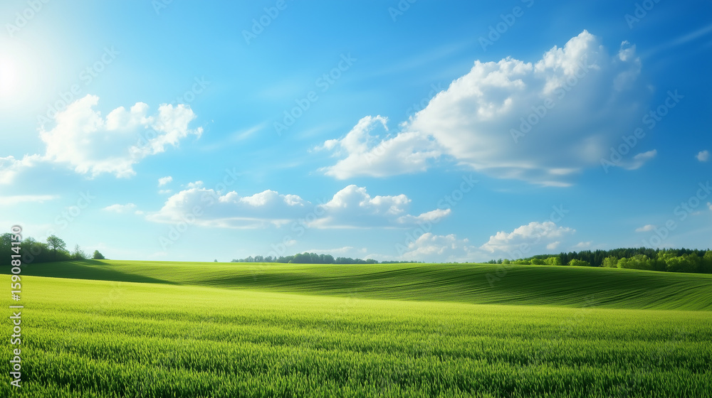 Fototapeta premium green field and blue sky. field and clouds