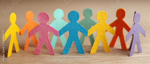 Paper cutout team showing diversity and inclusion in business. concept of unity community and happy togetherness