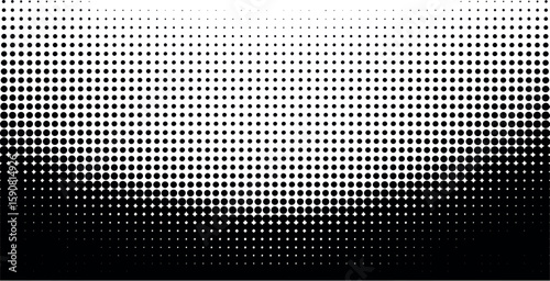 Abstract black and white halftone dot pattern fading from dense to sparse silhouette