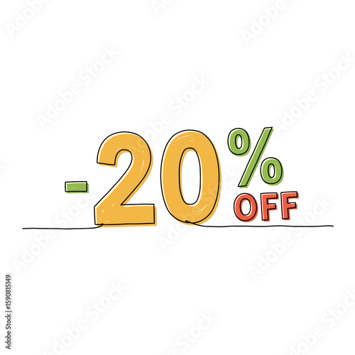 Discount sign showing twenty percent off in colorful design  