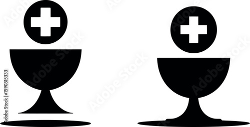 Christian communion chalice with host and cross symbol silhouette