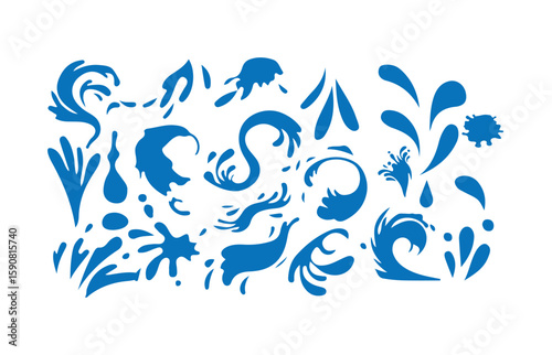 Black Water Splash, Drop, and Wave Silhouettes Elements Pack, Creative Ink Blots Vector Elements, vector illustration eps 10.