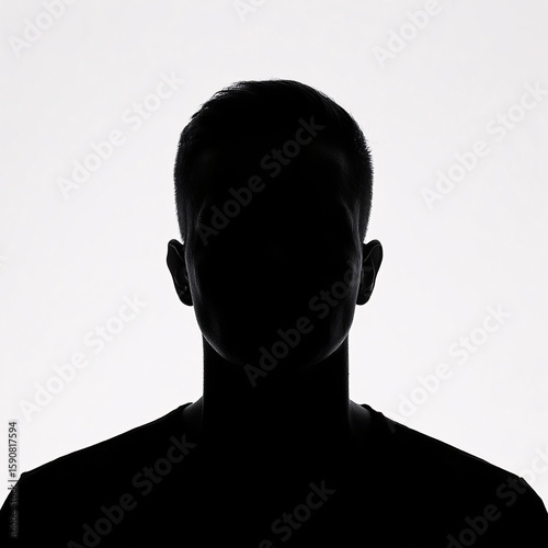Anonymous Male Silhouette:  Dark, Moody, Backlit Portrait, Studio Shot, Faceless.