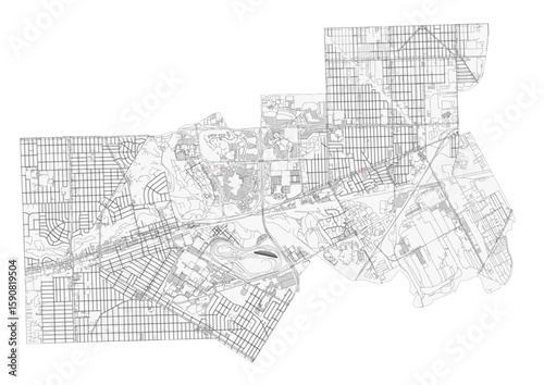 Detailed vector map highlighting the highway network of Dearborn, MI. Features clear road layouts and connections.