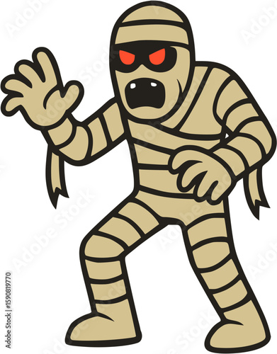 illustration mummy scary spooky cute cartoon halloween horror icon vector sticker character AI Generate	