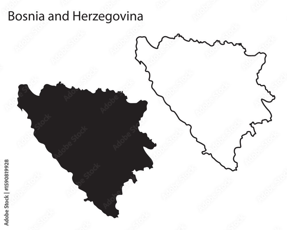 Obraz premium Simple Bosnia and Herzegovina map silhouette vector. Clean black outline of Balkan country, perfect for infographics, travel, and design projects.