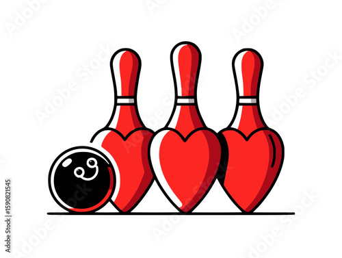 bowling ball and heart shaped pins