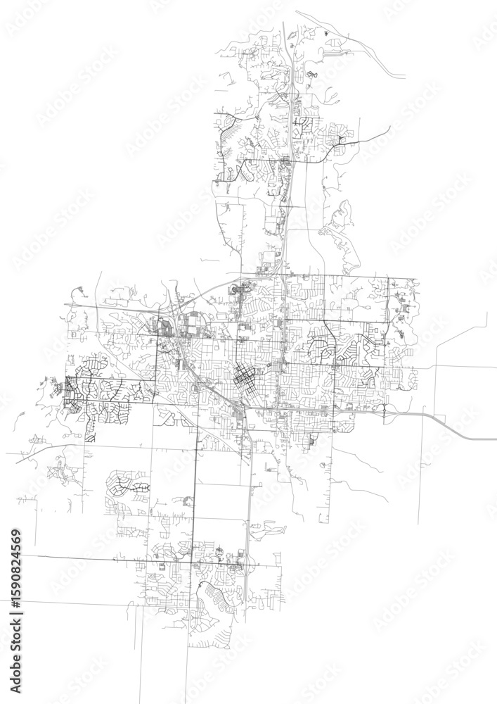 Obraz premium Detailed vector map highlighting the highway network of Lee's Summit, MO. Features clear road layouts and connections