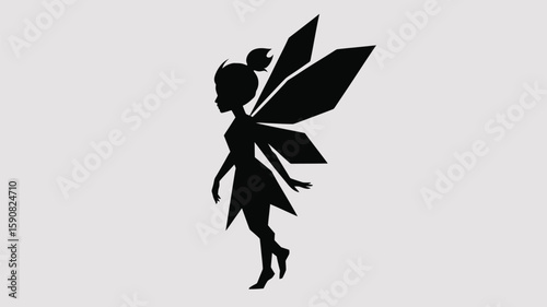 A delicate fairy silhouette features geometric wings and intricate details on a clean background, perfect for fantasy designs.
