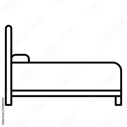 A simple line drawing of an empty bed frame, representing rest and relaxation