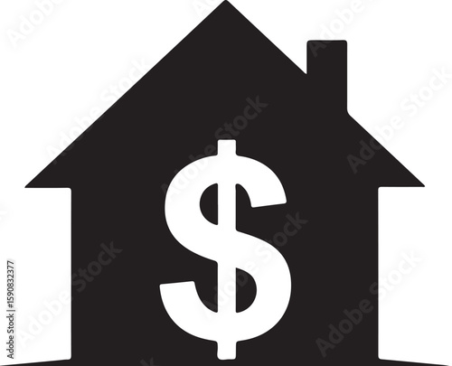 The house costs a lot as a symbol of the current real estate market with a currency mark depicting high investment and loans in a global setting.