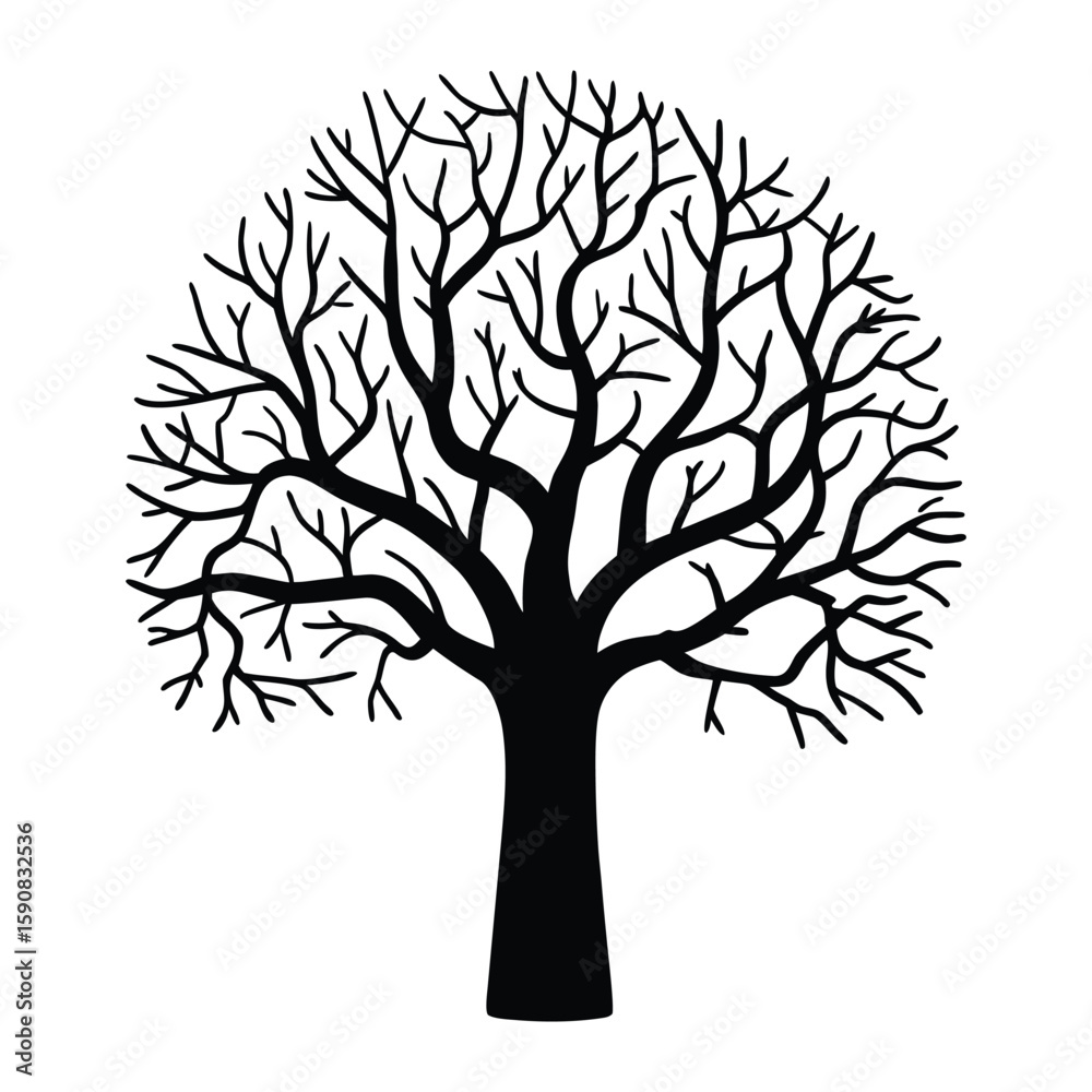 Obraz premium Minimal Tree Silhouette Design Black Vector Illustration