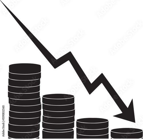 Depicting Economic Downturn A Bar Graph Illustrating Declining Growth with a Downward Trending Arrow Symbolizing Recession Business Finance and Economic Challenges Represented in a Simple Graphic