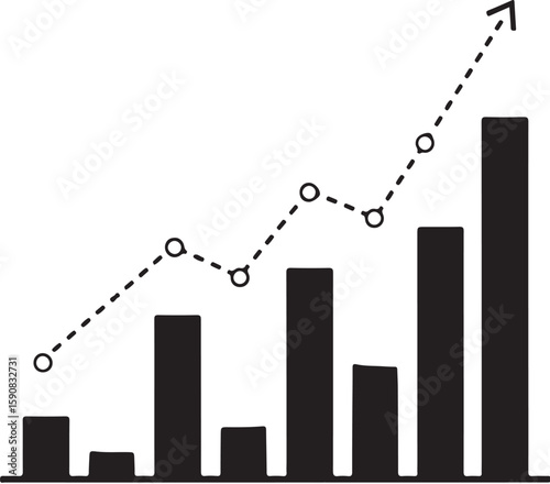 Visual Representation of Growing Trends and Increasing Data with a Rising Trajectory Depicting Growth and Advancement through Bar Charts and Line Graphs Showing Progression